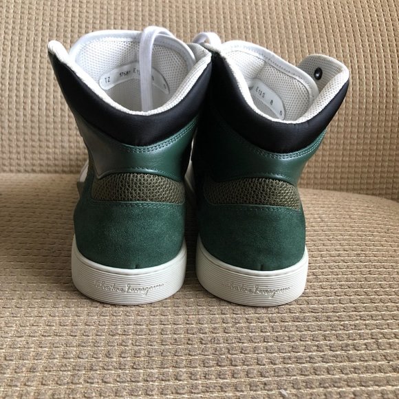 Salvatore Ferragamo Men's White Green Leather High Tops
